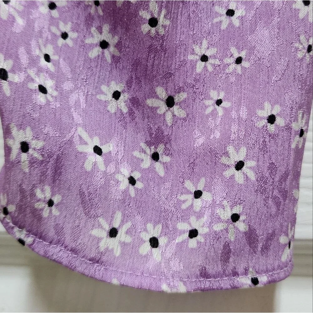 Zara Top Women Sz M Purple Floral Sweetheart Lace Up Puff Slv Smocked Babydoll